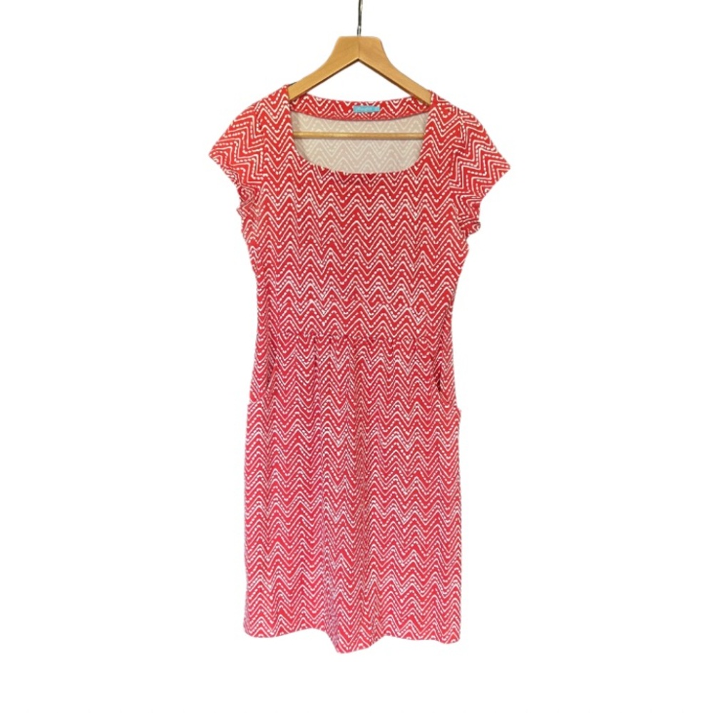 J. McLaughlin Red and White Zigzag Midi Dress